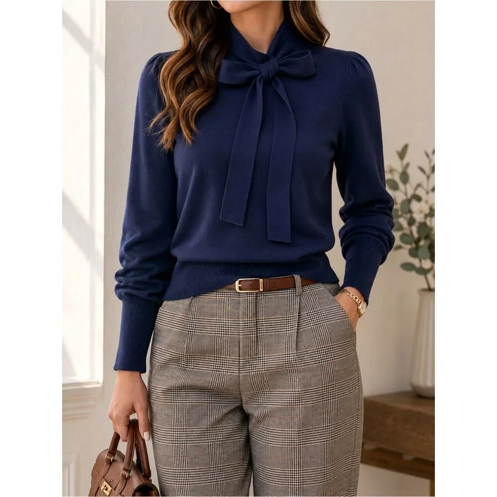J. Crew Sweater Merino Wool Tie Neck Turtleneck in Navy Blue Women’s Size XXS